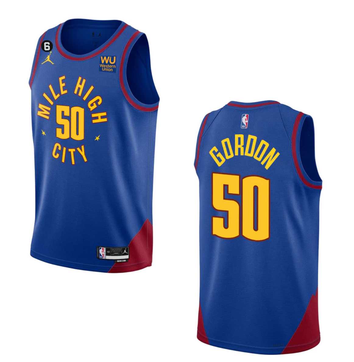 Mens Denver Nuggets #50 Aaron Gordon Blue 2022-23 Statement Edition With NO.6 Patch Stitched Jersey Dzhi